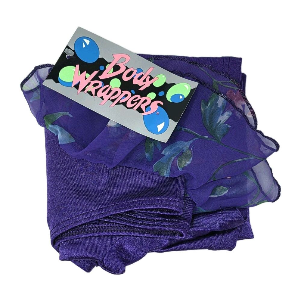 Body Wrappers VTG Royal Purple Chiffon Ruffle Lycra Unitard Biketard Kids 12/14 - Picture 11 of 12